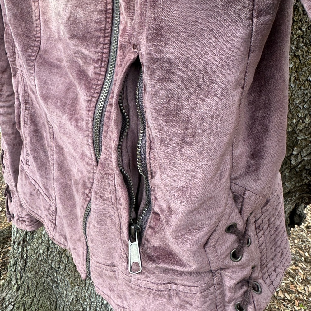 Free People Crushed Velvet Purple Moto jacket with lace up details.Size Large - Picture 9 of 16